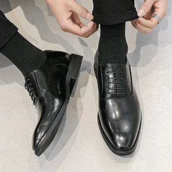 2023 Новая осенняя модельная обувь Мужская Повседневная Кожаная Классическая Черная Дерби, хорошая Водонепроницаемая офисная официальная обувь для мужчин, размер 38-46 B201