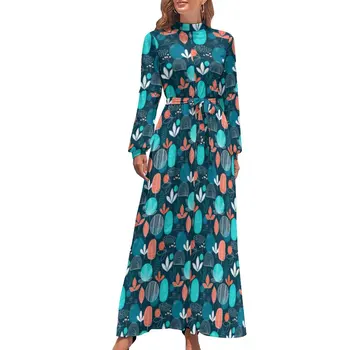 Платье в скандинавском стиле, Шелковистая осень, цветочные эстетические пляжные платья в стиле бохо, Женские платья с длинным рукавом и высоким воротом, сексуальное длинное платье Макси