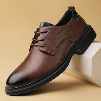 Мужская обувь с кожаным верхом ручной работы, на шнуровке, с вощеным носком, Мужская деловая обувь с комфортным воротником, износостойкая обувь для мужчин