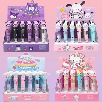 36шт Шариковая ручка Sanrio 10 цветов Hello Kitty Cinnamoroll Kuromi Pachacco, многоцветная ручка, Гелевые ручки, школьные принадлежности, канцелярские принадлежности