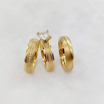 Романтические обручальные кольца для пар из 3шт, свадебные наборы для мужчин и женщин, ювелирные изделия с покрытием из 18-каратного золота