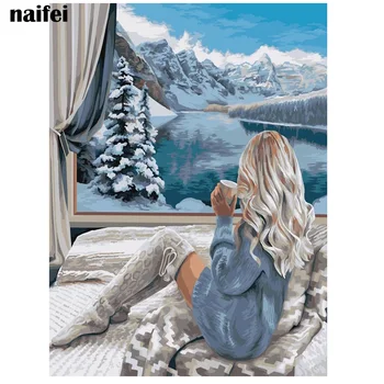 5D DIY алмазная картина девушка, смотрящая на снежную сцену на улице, полная квадратная круглая алмазная вышивка, мозаика, вышивка крестиком, домашний декор