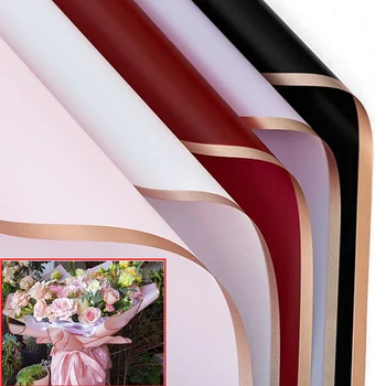 20шт Оберточная бумага с цветочным рисунком Розы с золотой каймой Полупрозрачная Оберточная бумага для букетов цветов в Корейском стиле