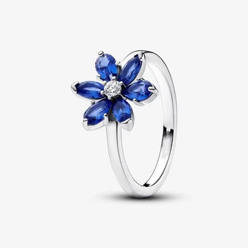 Сверкающее голубое кольцо с гербарием Аутентичное Ювелирное кольцо из стерлингового серебра 925 пробы для женщин Серебряные кольца для изготовления ювелирных изделий