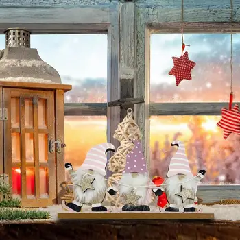 Рождественские деревянные украшения в виде гномов, принадлежности для вечеринок в стиле эльфов со звездным садом, поделки с пейзажем, рождественские украшения для дома, фермы