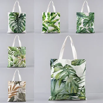 Большая вместительная холщовая сумка для покупок серии Jungle Leaf, модные женские складные эко-сумки многоразового использования, подарок для вечеринки