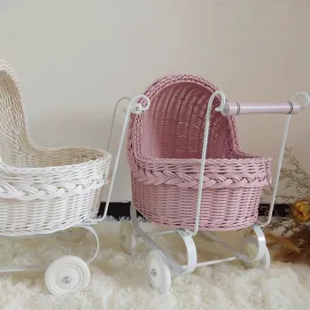 Креативная ротанговая коляска для домашних животных, легкая Маленькая собачья коляска, Домашняя Детская игра, 4-колесные ходунки, ротанговая коляска для домашних животных