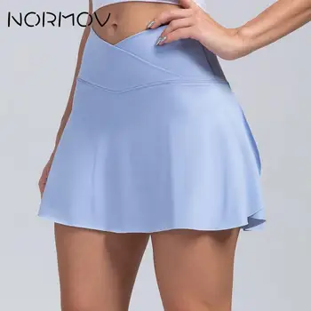 NORMOV Поддельные шорты-юбки из двух частей, шорты с высокой талией, женские шорты для йоги, теннисные шорты для фитнеса, цельные шорты с карманами на V-образной талии