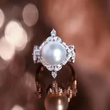 Ювелирные изделия MJ Fine Pearl Ring из стерлингового серебра 925 пробы с натуральной пресной водой 10-11 мм, кольца с белыми звонами для женщин, кольца с мелким жемчугом