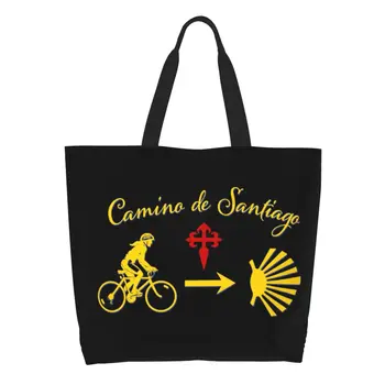 Сумка для покупок Camino De Santiago, холщовая сумка для покупок с забавным принтом, вместительная сумка-тоут, прочная велосипедная сумка в виде раковины гребешка