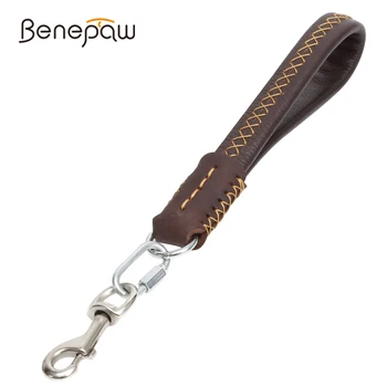 Короткий поводок для собак Benepaw из натуральной кожи, Прочная Удобная мягкая ручка, поводок для домашних животных, Нержавеющий крючок, Отличный контроль при ходьбе