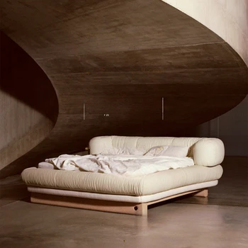 Слоеный, хлебный, облачный, спокойный дизайн, тканевая двуспальная кровать в главной спальне