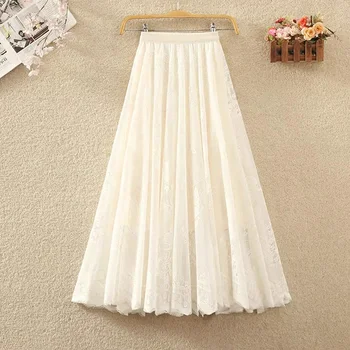 Элегантная кружевная Длинная юбка с нерегулярным подолом, Женская Летняя Корейская мода 2023, вязаная крючком, выдалбливающая юбка Миди из тюля, женская леди P405