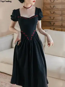 Французское Винтажное Черное Тонкое Вечернее платье для вечеринок, женское Элегантное бандажное платье для дня Рождения принцессы, вечерние платья, Летняя одежда, Vestidos