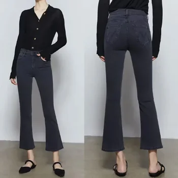 Женские узкие расклешенные джинсовые брюки 2023, новинка ранней весны, модные женские повседневные джинсы с высокой талией