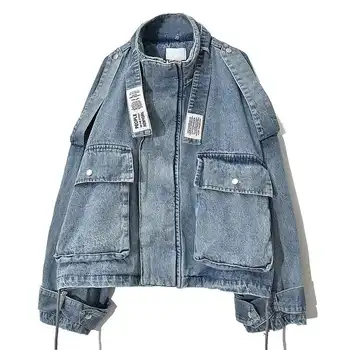 Модная джинсовая одежда с большим карманом в стиле ретро, женская свободная джинсовая куртка, весенне-осенний топ