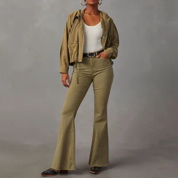 Модные Расклешенные джинсы, женская уличная одежда, винтаж 90-х, Колумбийские джинсы с задранными задницами, повседневные джинсовые брюки пуш-ап, повседневные джинсовые брюки
