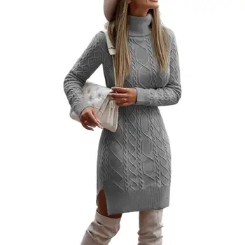 Платье-свитер, модное утолщенное зимнее платье, Темперамент, сексуальное тонкое вязаное платье-карандаш, женская одежда