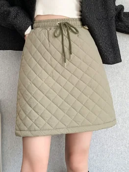 пуховая хлопковая юбка средней длины для зимы, осень, маленькая горячая юбка для похудения размера плюс, трапециевидная юбка с запахом на бедрах