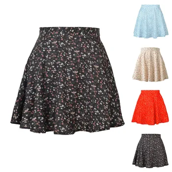 Женская повседневная универсальная короткая юбка с модным цветочным принтом, юбка-полукомбинезон с высокой талией, шифоновая короткая юбка-полукомбинезон трапециевидной формы