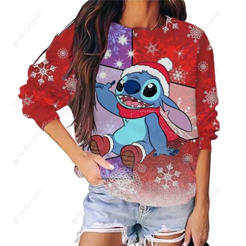 Рождественский Пуловер Disney Stitch, Женская Одежда в стиле Американский Хип-Хоп, Винтажная Толстовка С Круглым Вырезом, Пара Осенних Свободных Уличных Одежд