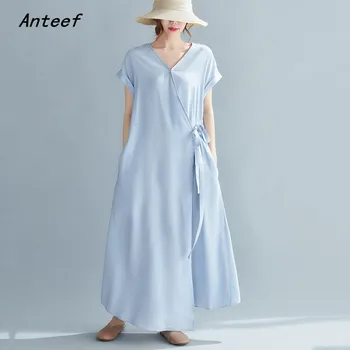 хлопковые винтажные платья с коротким рукавом для женщин, повседневное свободное длинное женское летнее платье, элегантная одежда 2022, сарафан