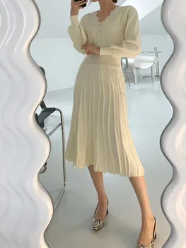 Женское Плотное Зимнее Вязаное Винтажное однотонное платье-свитер 2022 года, Женская теплая Корейская одежда, Осенние платья, Элегантное Vestido Feminino
