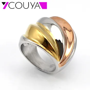 Модные женские кольца Bijou, преувеличенные кольца 3 цветов для свадебной вечеринки, ювелирные изделия, кольца из нержавеющей стали, ювелирные изделия Бесплатная доставка