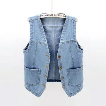 Весенний Универсальный джинсовый жилет, женская Короткая Свободная Корейская версия, Джинсовая куртка без рукавов, жилет, Модная верхняя одежда, Студенческий жилет