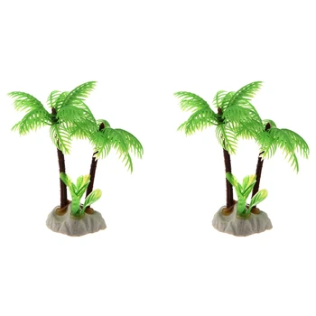 2X Аквариум с эмульсионными мини кокосовыми пальмами и водными растениями с керамическим основанием
