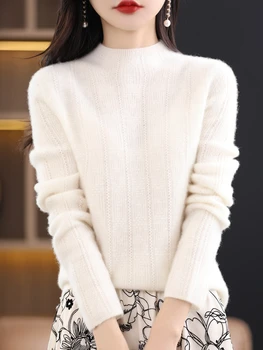 Aliselect Модный топ из 100% шерсти мериноса, женский вязаный свитер с имитацией горловины и длинным рукавом, весенне-осенняя зимняя одежда, джемпер из трикотажа