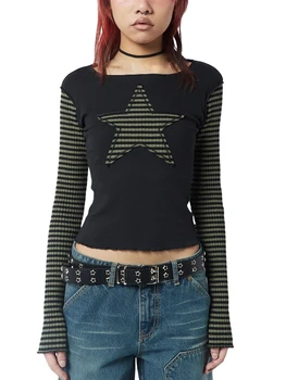 Винтажная женская рубашка в стиле готик-фея-гранж с длинным рукавом, панк-графические мешковатые футболки -Топы для девочек-подростков в стиле Харадзюку