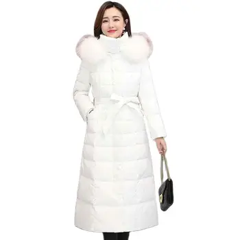 Женская куртка на белом утином пуху с меховым воротником, теплая пуховая куртка, женские толстовки, 2022 Новые женские длинные пальто, утолщенная свободная куртка