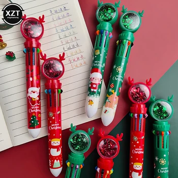 1 шт. Симпатичная 10-цветная шариковая ручка, рождественский подарок для студентов, шариковая ручка 0,5 мм, цветная ручка для печати, школьные канцелярские принадлежности
