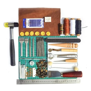 Инструменты для рукоделия из кожи 62 штуки Рабочих инструментов и расходных материалов из кожи, коврик для резки
