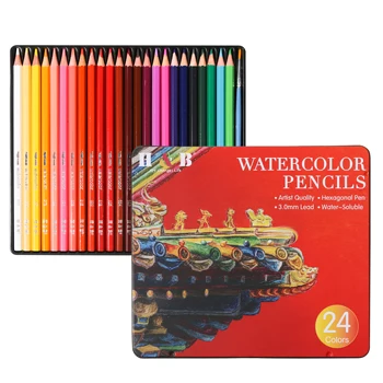 H & B 24 цветных карандаша, Профессиональный художник, водорастворимый набор цветных карандашей для рисования, Принадлежности для рисования акварельными карандашами