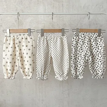 Вельветовые брюки для новорожденных для девочек и мальчиков с высокой талией, Весна-осень, Мягкие хлопковые брюки с цветочным принтом для малышей, детская одежда