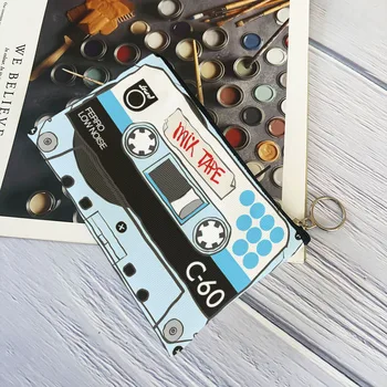 Ретро-музыкальная кассета, портативный кошелек с принтом, интересные предметы, небольшая холщовая сумка, женская косметичка для хранения