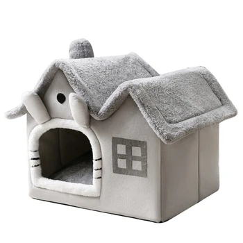 Кровать для кошки, Глубокая кровать для сна, Зимний домик для собак, Съемная Закрытая палатка для домашних животных