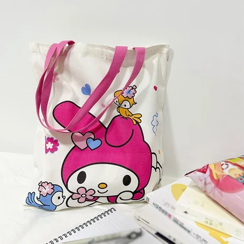 Милая сумка через плечо Для девочек Melody, Холщовая сумка Sanrio Большой емкости, Детская Универсальная Школьная сумка Y2K Kuromi, Студенческая сумка для Репетиторства