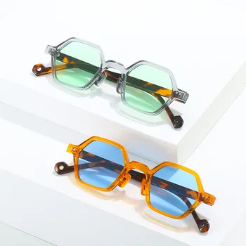 YOOSKE Маленькие Полигональные солнцезащитные очки, женская мода, Винтажные солнцезащитные очки с квадратной геометрией, Мужские Уличные очки UV400