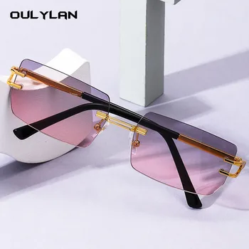 OULYLAN Квадратные женские солнцезащитные очки без оправы 2023 Роскошный бренд Дизайнер Солнцезащитные очки в ретро-оправе для мужчин Оттенки очков