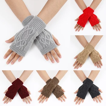 Новые Корейские перчатки на полпальца, женские шерстяные теплые студенческие браслеты с сенсорным экраном без пальцев, Толстый вязаный браслет на осень и зиму