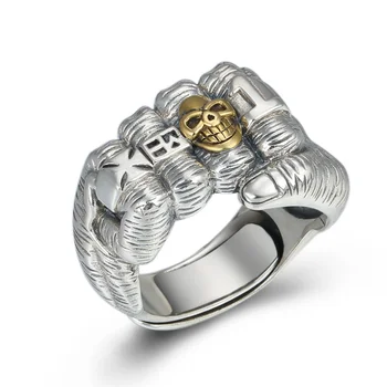Кольцо-кулак из стерлингового серебра S925 для мужчин и женщин, настоящее серебро, креативный кулак с черепом, мужское женское властное открытое кольцо, ювелирные изделия