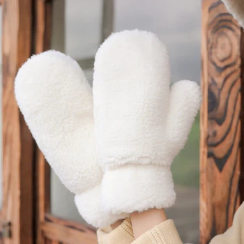 Женские плюшевые теплые перчатки, Зимние Милые Однотонные Утепленные Мягкие тепловые перчатки из шерсти альпаки карамельного цвета, теплые для рук
