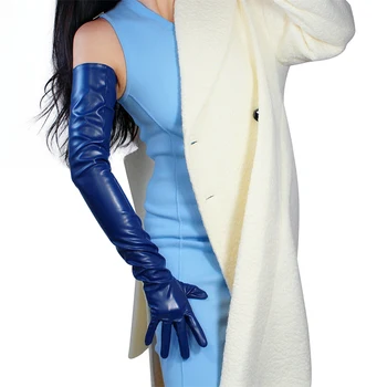 Женская темно-синяя перчатка DooWay, Сверхдлинная 70 см, искусственная кожа, показ мод, вечеринка, Официальная Зимняя Теплая Оперная Перчатка, Косплей