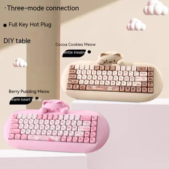 Оригинальная C68 Розовая 65% Hi-Fi Силиконовая клавиатура Cute Cat С горячей заменой Nkro Эргономичная Беспроводная Bt5.0/2.4 g/Проводная Rgb Механическая Игровая Клавиатура