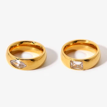Новое Водонепроницаемое Золотое кольцо из нержавеющей стали с квадратным кубическим цирконием Navette, Ювелирное кольцо, женский Модный подарок для вечеринки по случаю помолвки