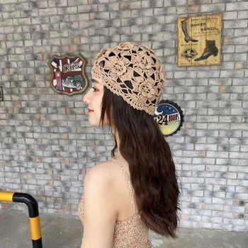 Новая женская художественная весенне-летняя японская солнцезащитная шапочка ручной вязки с простым и универсальным рисунком
