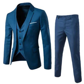 Мужской костюм, приталенный костюм из 3 предметов, деловой пиджак для свадебной вечеринки, жилет и брюки, пальто с цветочным рисунком, дышащий геометрический рисунок